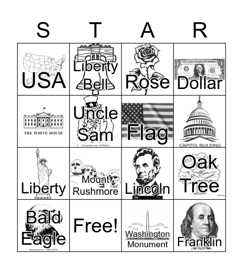 US Symbols Bingo Card