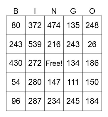Multiplication 2-Digit by 1-Digit Bingo Card