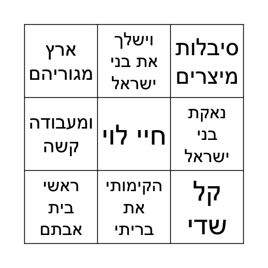 בינגו ספר שמות פרשת וארא Bingo Card