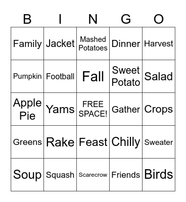 THANKSGIVING Bingo Card