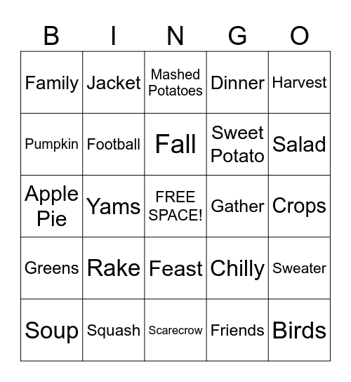 THANKSGIVING Bingo Card