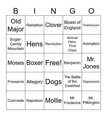 Animal Farm Bingo Card