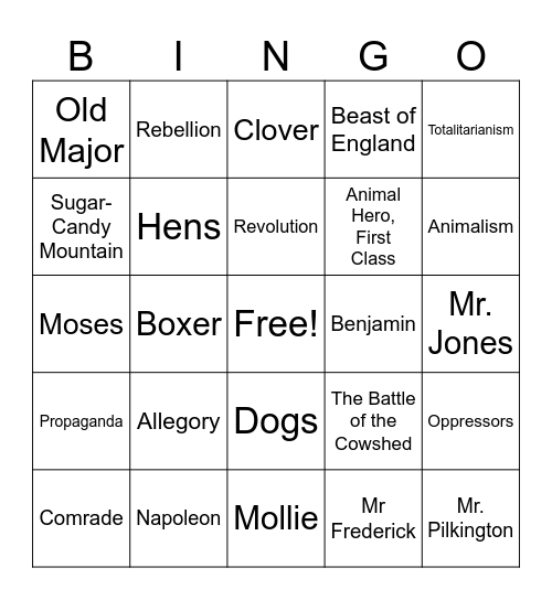 Animal Farm Bingo Card