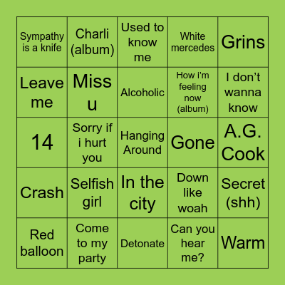 CHARLI XCX Bingo Card