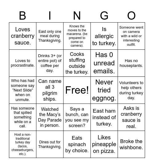 RMCS Fun Activity Bingo Card