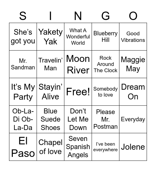 Music Bingo Card