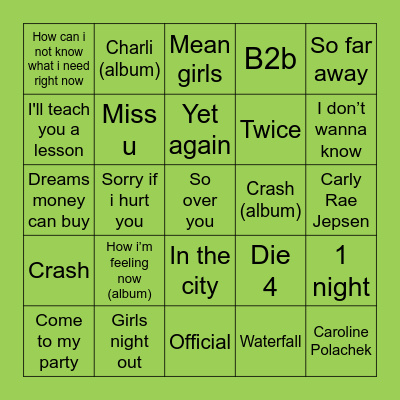 CHARLI XCX Bingo Card