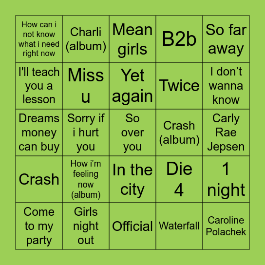 CHARLI XCX Bingo Card