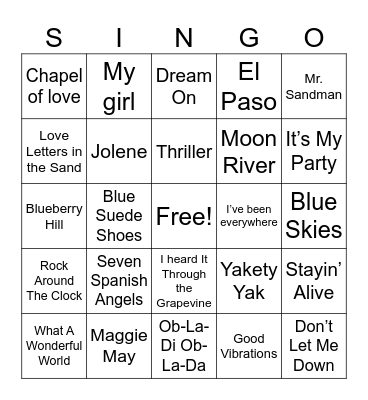 Music Bingo Card