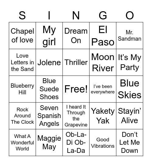 Music Bingo Card