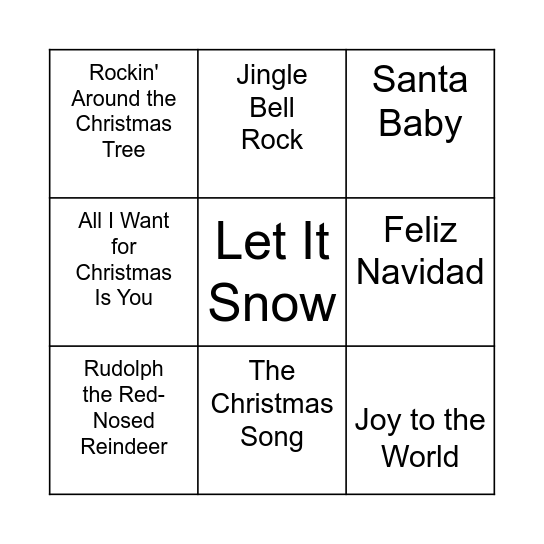 Holiday Music Bingo Card