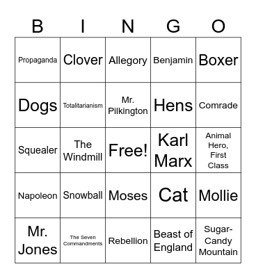 Animal Farm Bingo Card