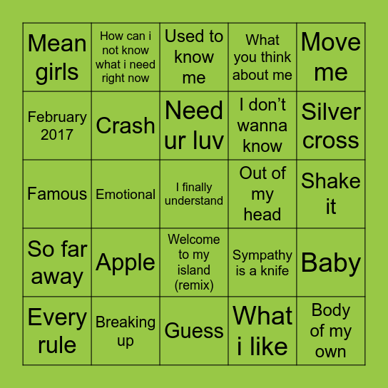 CHARLI XCX Bingo Card