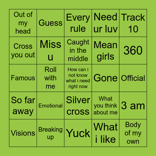 CHARLI XCX Bingo Card