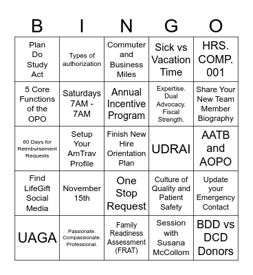 2024 November Orientation Bingo Card