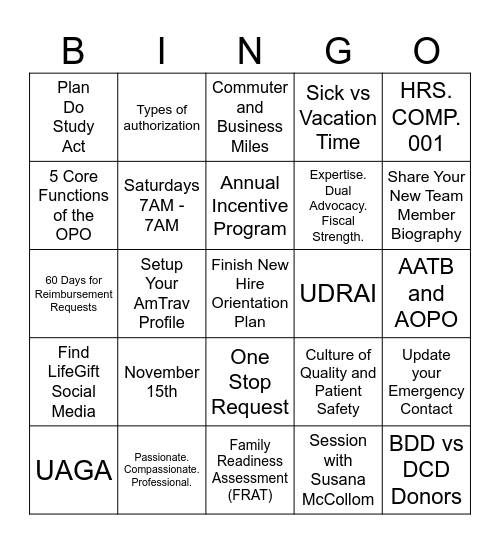 2024 November Orientation Bingo Card