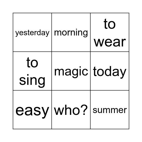 English words 1 Bingo Card