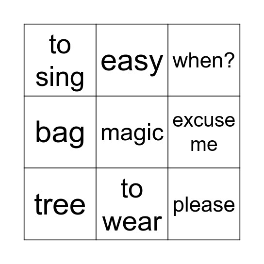 English words 1 Bingo Card