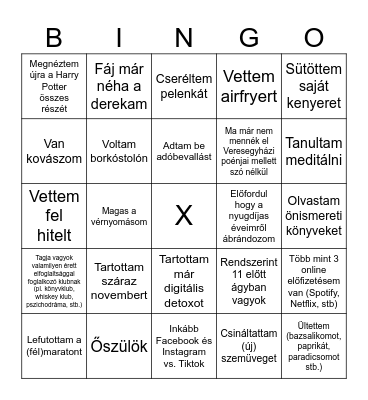 Mi történt veled az elmúlt 5 évben? - Avagy téged is elért a millenial midlife crisis? Bingo Card