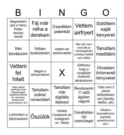 Mi történt veled az elmúlt 5 évben? - Avagy téged is elért a millenial midlife crisis? Bingo Card