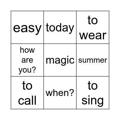 English words 1 Bingo Card