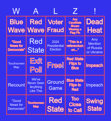 Election Night 2024 Bingo Card