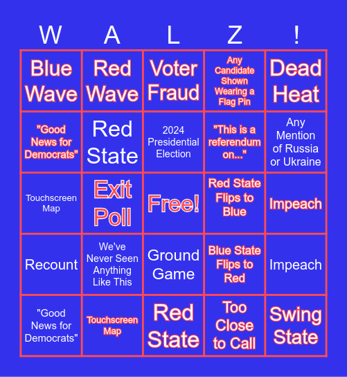 Election Night 2024 Bingo Card