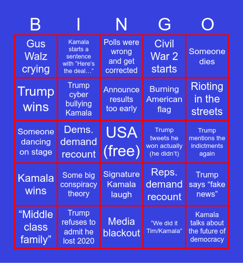 Election Week Bingo Card