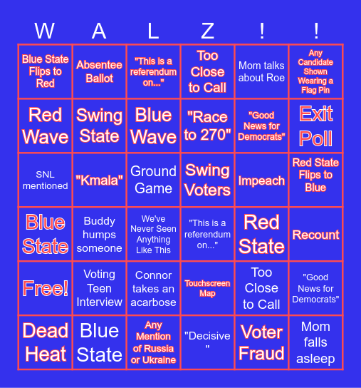 Election Night 2024 Bingo Card