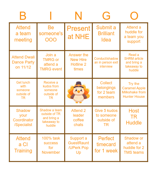 Team Relations Bingo Card