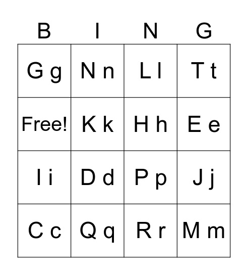 Alphabet bingo Card