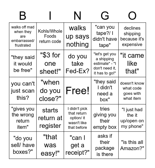 ups Bingo Card