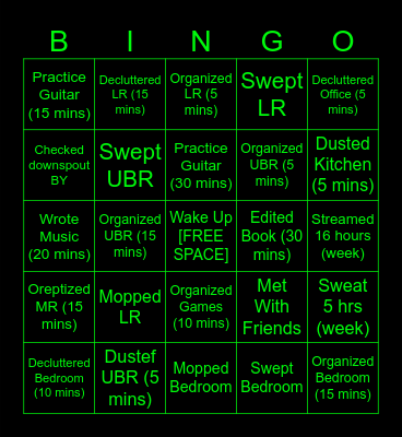 Nick's Weekly Bingo Card