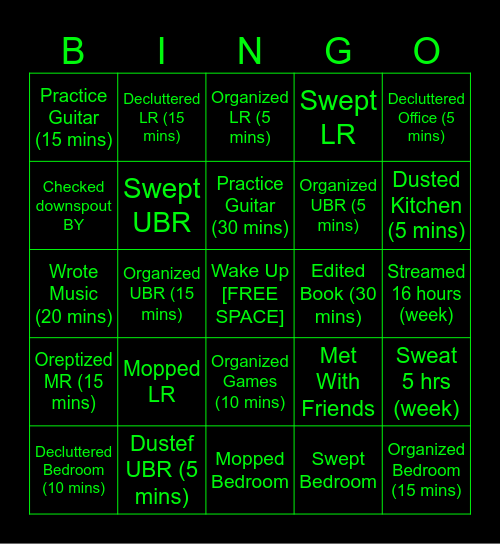 Nick's Weekly Bingo Card