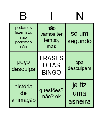 aula de animação Bingo Card