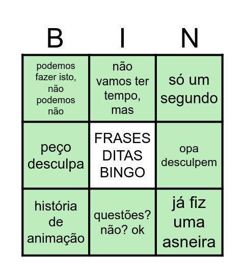 aula de animação Bingo Card