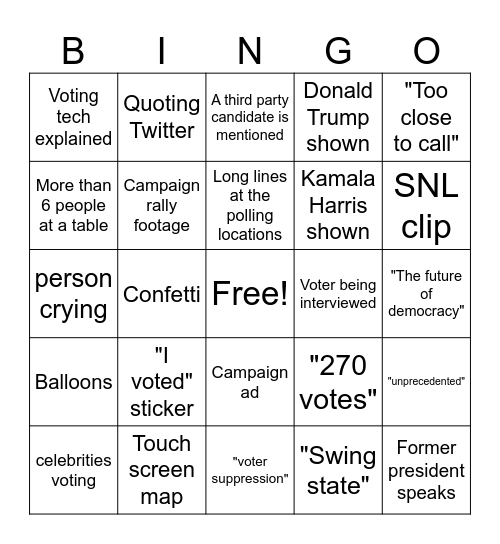 Election Day Bingo Card