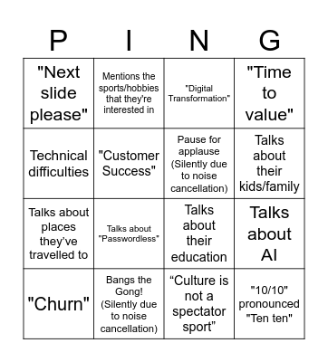 Pingo Bingo Card
