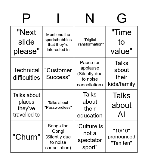 Pingo Bingo Card