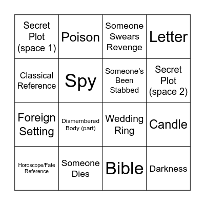 Revenge Tragedy Bingo Card