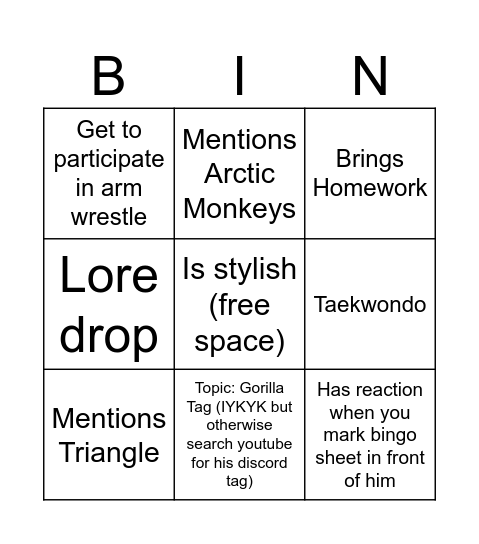 Alex Bingo Card