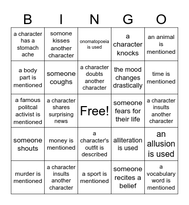 Chapter 18 The Hate U Give Bingo Card