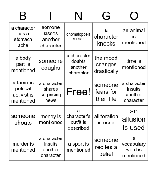 Chapter 18 The Hate U Give Bingo Card