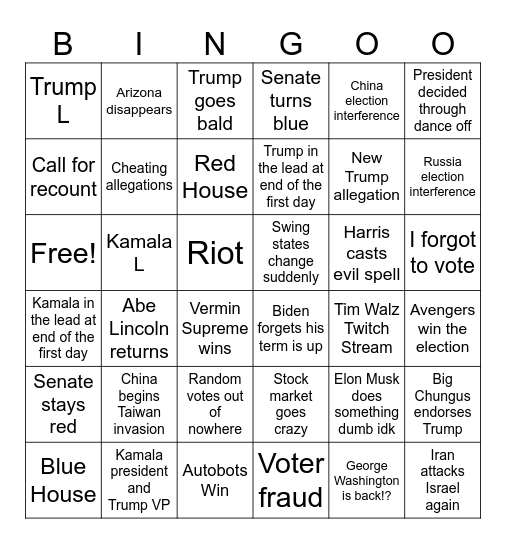 Election Bingo!!! Bingo Card