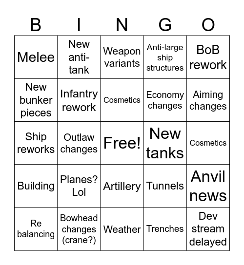 Foxhole 2025 Annual Update Bingo Card