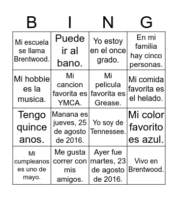 Getting to Know You  Bingo Card