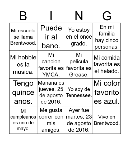 Getting to Know You  Bingo Card