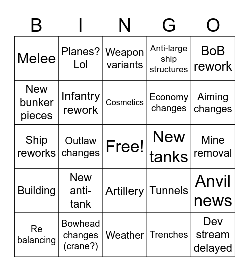 Foxhole 2025 Annual Update Bingo Card