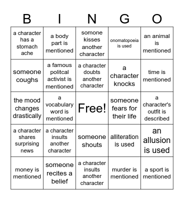 Chapter 18 The Hate U Give Bingo Card