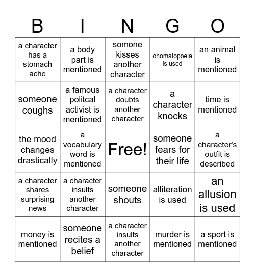 Chapter 18 The Hate U Give Bingo Card